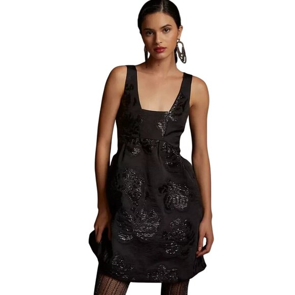 Anthropologie Maeve Jacquard Mini Dress Women 6 Black Elegant Party Cocktail NEW - Picture 1 of 14